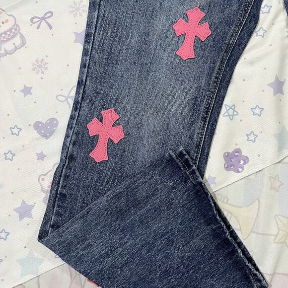 Jeans With Chrome Hearts Cross Patchwork Trim - Picture 10 of 12